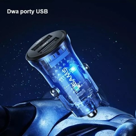 Usams USAMS Ładowarka samochodowa C31 3A 2xUSB-A Fast Charge niebieski/blue CC162CC02 (US-CC162) Usams USAMS Ładowarka samochodowa C31 3A 2xUSB-A Fast Charge niebieski/blue CC162CC02 (US-CC162)