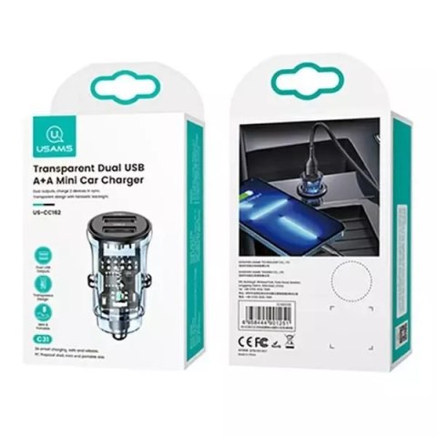 Usams USAMS Ładowarka samochodowa C31 3A 2xUSB-A Fast Charge niebieski/blue CC162CC02 (US-CC162) Usams USAMS Ładowarka samochodowa C31 3A 2xUSB-A Fast Charge niebieski/blue CC162CC02 (US-CC162)