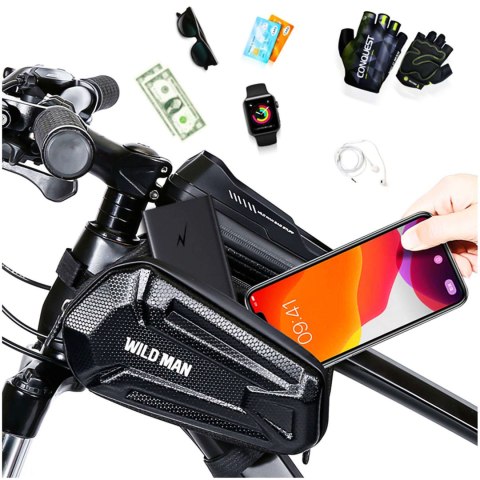 Wildman Sakwa rowerowa wodoodporna Wildman Bag XT6 Etui odpinane na telefon 6.8 cali ramę rower torba 1.2l czarna Wildman Sakwa rowerowa wodoodporna Wildman Bag XT6 Etui odpinane na telefon 6.8 cali ramę rower torba 1.2l czarna