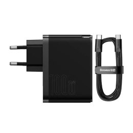 Baseus Ładowarka sieciowa Baseus GaN5 Pro, USB-C + USB, 100W + kabel (czarna)