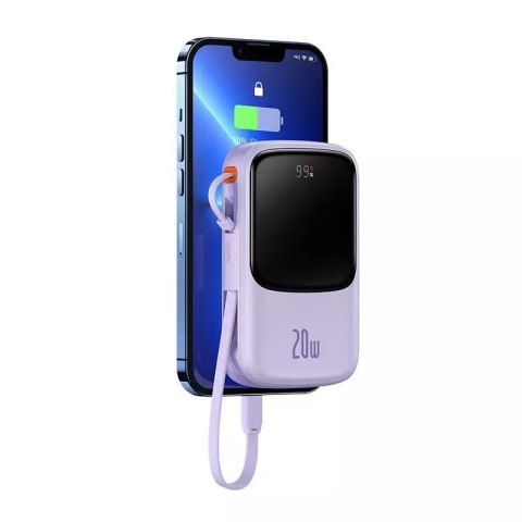Baseus Powerbank Baseus Qpow Pro z kablem Lightning, USB-C, USB, 10000mAh, 20W (fioletowy) Baseus Powerbank Baseus Qpow Pro z kablem Lightning, USB-C, USB, 10000mAh, 20W (fioletowy)