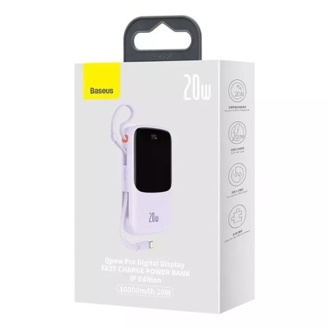 Baseus Powerbank Baseus Qpow Pro z kablem Lightning, USB-C, USB, 10000mAh, 20W (fioletowy) Baseus Powerbank Baseus Qpow Pro z kablem Lightning, USB-C, USB, 10000mAh, 20W (fioletowy)