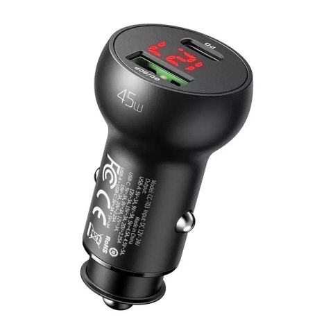 Mcdodo Ładowarka samochodowa Mcdodo CC-7030, USB + USB-C, z wyświetlaczem, 45W (czarna) Mcdodo Ładowarka samochodowa Mcdodo CC-7030, USB + USB-C, z wyświetlaczem, 45W (czarna)