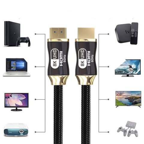 ProducentTymczasowy Kabel Przewód HDMI-HDMI 2.1 8K 60Hz 4K 120Hz do przekazywania obrazu i dźwięku Premium HQ 3m ProducentTymczasowy Kabel Przewód HDMI-HDMI 2.1 8K 60Hz 4K 120Hz do przekazywania obrazu i dźwięku Premium HQ 3m
