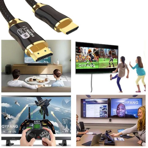 ProducentTymczasowy Kabel Przewód HDMI-HDMI 2.1 8K 60Hz 4K 120Hz do przekazywania obrazu i dźwięku Premium HQ 3m ProducentTymczasowy Kabel Przewód HDMI-HDMI 2.1 8K 60Hz 4K 120Hz do przekazywania obrazu i dźwięku Premium HQ 3m