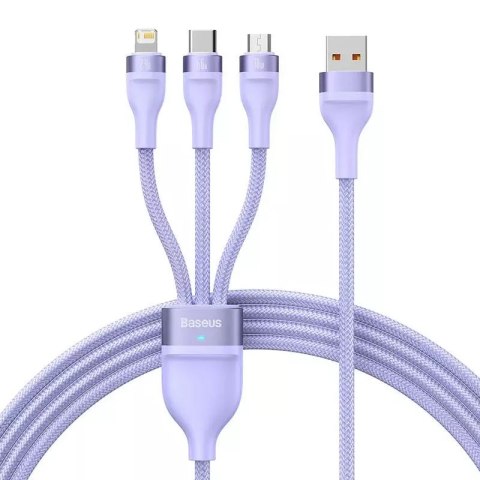 Baseus Kabel USB 3w1 Baseus Flash II, USB-C + micro USB + Lightning, 66W, 1.2m (fioletowy) Baseus Kabel USB 3w1 Baseus Flash II, USB-C + micro USB + Lightning, 66W, 1.2m (fioletowy)