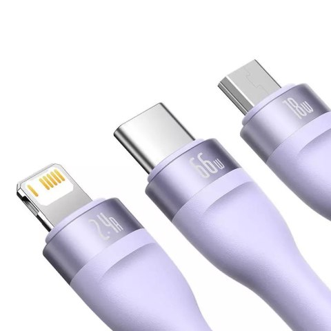 Baseus Kabel USB 3w1 Baseus Flash II, USB-C + micro USB + Lightning, 66W, 1.2m (fioletowy) Baseus Kabel USB 3w1 Baseus Flash II, USB-C + micro USB + Lightning, 66W, 1.2m (fioletowy)