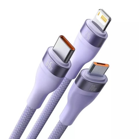 Baseus Kabel USB 3w1 Baseus Flash II, USB-C + micro USB + Lightning, 66W, 1.2m (fioletowy) Baseus Kabel USB 3w1 Baseus Flash II, USB-C + micro USB + Lightning, 66W, 1.2m (fioletowy)