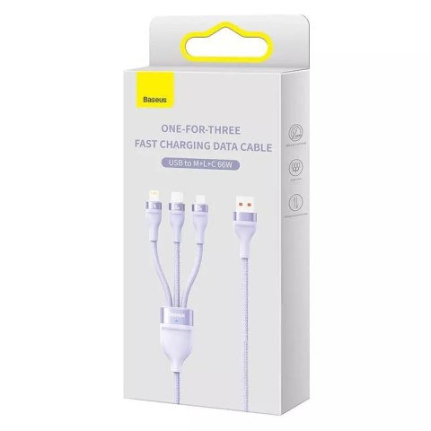 Baseus Kabel USB 3w1 Baseus Flash II, USB-C + micro USB + Lightning, 66W, 1.2m (fioletowy) Baseus Kabel USB 3w1 Baseus Flash II, USB-C + micro USB + Lightning, 66W, 1.2m (fioletowy)