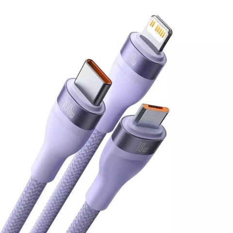Baseus Kabel USB 3w1 Baseus Flash Series 2, USB-C + micro USB + Lightning, 100W, 1.2m (fioletowy) Baseus Kabel USB 3w1 Baseus Flash Series 2, USB-C + micro USB + Lightning, 100W, 1.2m (fioletowy)