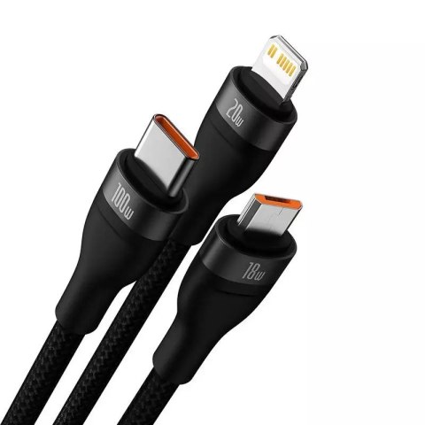 Baseus Kabel USB 3w1 Baseus Flash Series 2, USB-C + micro USB + Lightning, 100W, 1.5m (czarny) Baseus Kabel USB 3w1 Baseus Flash Series 2, USB-C + micro USB + Lightning, 100W, 1.5m (czarny)