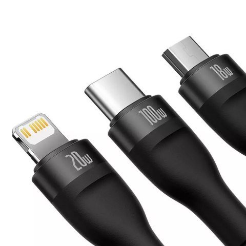 Baseus Kabel USB 3w1 Baseus Flash Series 2, USB-C + micro USB + Lightning, 100W, 1.5m (czarny) Baseus Kabel USB 3w1 Baseus Flash Series 2, USB-C + micro USB + Lightning, 100W, 1.5m (czarny)
