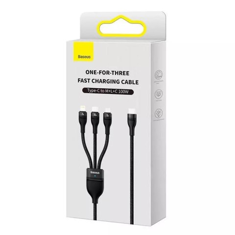 Baseus Kabel USB 3w1 Baseus Flash Series 2, USB-C + micro USB + Lightning, 100W, 1.5m (czarny) Baseus Kabel USB 3w1 Baseus Flash Series 2, USB-C + micro USB + Lightning, 100W, 1.5m (czarny)