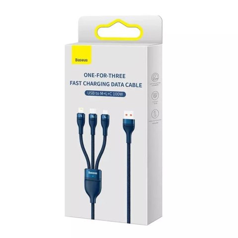 Baseus Kabel USB 3w1 Baseus Flash Series, USB-C + micro USB + Lightning, 100W, 1.2m (niebieski) Baseus Kabel USB 3w1 Baseus Flash Series, USB-C + micro USB + Lightning, 100W, 1.2m (niebieski)