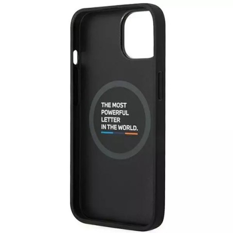 BMW Etui na telefon BMW BMHMP14M22PTDK do Apple iPhone 14 Plus 6,7" czarny/black Leather Stamp Tricolor Magsafe BMW Etui na telefon BMW BMHMP14M22PTDK do Apple iPhone 14 Plus 6,7" czarny/black Leather Stamp Tricolor Magsafe