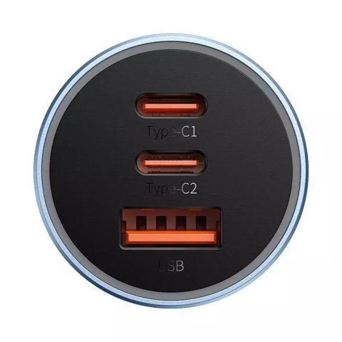 Baseus Ładowarka samochodowa Baseus Golden Contactor Pro, 2x USB-C, 1x USB, 65W (niebieska) Baseus Ładowarka samochodowa Baseus Golden Contactor Pro, 2x USB-C, 1x USB, 65W (niebieska)
