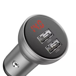Baseus Ładowarka samochodowa Baseus z wyświetlaczem, 2x USB, 4,8A, 24W (srebrna)