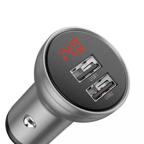 Baseus Ładowarka samochodowa Baseus z wyświetlaczem, 2x USB, 4,8A, 24W (srebrna) Baseus Ładowarka samochodowa Baseus z wyświetlaczem, 2x USB, 4,8A, 24W (srebrna)