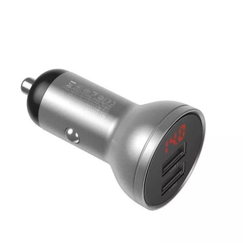 Baseus Ładowarka samochodowa Baseus z wyświetlaczem, 2x USB, 4,8A, 24W (srebrna) Baseus Ładowarka samochodowa Baseus z wyświetlaczem, 2x USB, 4,8A, 24W (srebrna)