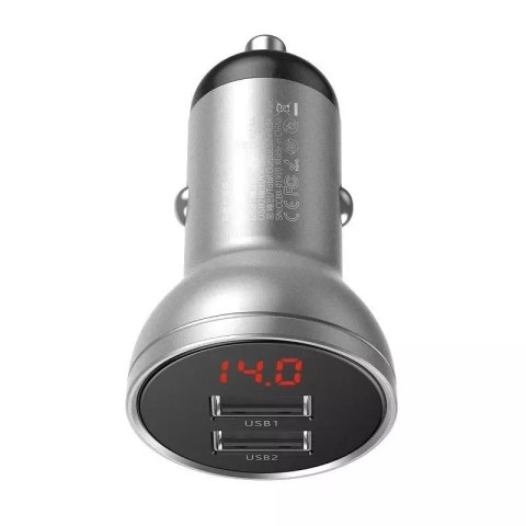 Baseus Ładowarka samochodowa Baseus z wyświetlaczem, 2x USB, 4,8A, 24W (srebrna) Baseus Ładowarka samochodowa Baseus z wyświetlaczem, 2x USB, 4,8A, 24W (srebrna)