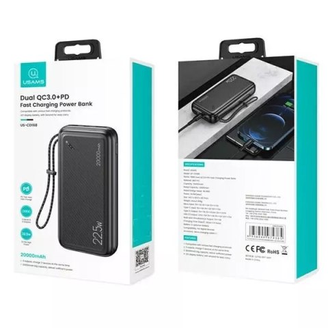 Usams USAMS Powerbank PB60 20000mAh 22.5W 2xQC3.0+PD Fast Charge czarny/black 20KCD16801 (US-CD168) Usams USAMS Powerbank PB60 20000mAh 22.5W 2xQC3.0+PD Fast Charge czarny/black 20KCD16801 (US-CD168)