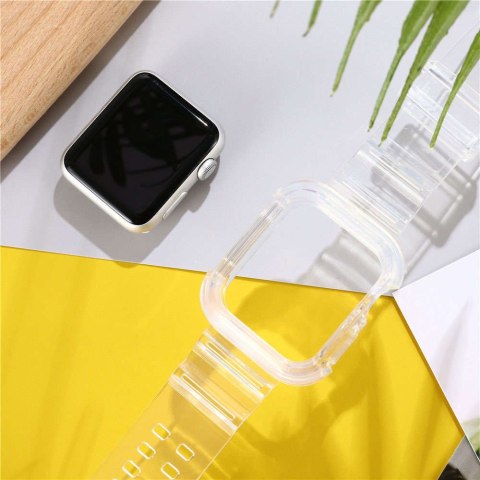 ProducentTymczasowy Pasek sportowy silikonowy Opaska Bransoleta z etui do zegarka do Apple Watch 1 2 3 38mm Przezroczysty ProducentTymczasowy Pasek sportowy silikonowy Opaska Bransoleta z etui do zegarka do Apple Watch 1 2 3 38mm Przezroczysty