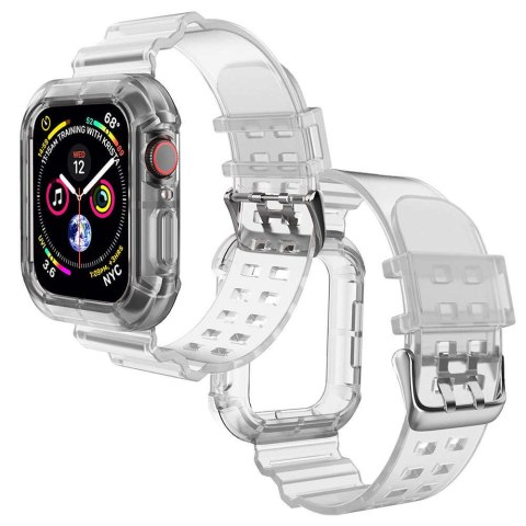 ProducentTymczasowy Pasek sportowy silikonowy Opaska Bransoleta z etui do zegarka do Apple Watch 1 2 3 38mm Przezroczysty ProducentTymczasowy Pasek sportowy silikonowy Opaska Bransoleta z etui do zegarka do Apple Watch 1 2 3 38mm Przezroczysty