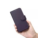ICarer Etui na telefon iCarer Wallet Case 2in1 do iPhone 14 Plus skórzany pokrowiec z klapką Anti-RFID ciemnofioletowy