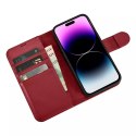 ICarer Etui na telefon iCarer Wallet Case 2in1 do iPhone 14 Pro Max skórzany pokrowiec z klapką Anti-RFID czerwony
