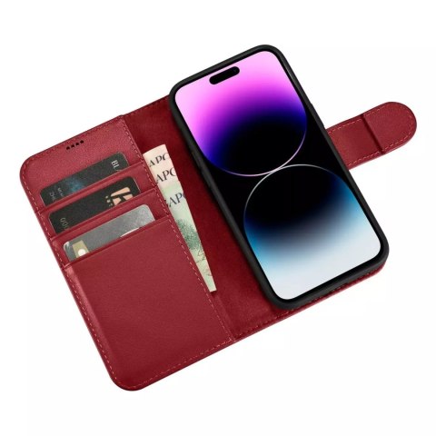 ICarer Etui na telefon iCarer Wallet Case 2in1 do iPhone 14 Pro Max skórzany pokrowiec z klapką Anti-RFID czerwony ICarer Etui na telefon iCarer Wallet Case 2in1 do iPhone 14 Pro Max skórzany pokrowiec z klapką Anti-RFID czerwony