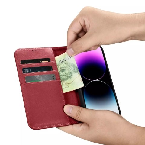 ICarer Etui na telefon iCarer Wallet Case 2in1 do iPhone 14 Pro Max skórzany pokrowiec z klapką Anti-RFID czerwony ICarer Etui na telefon iCarer Wallet Case 2in1 do iPhone 14 Pro Max skórzany pokrowiec z klapką Anti-RFID czerwony