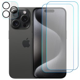 Tech-Protect 2x Szkło hartowane na ekran + szkło na obiektyw do Apple iPhone 15 Pro zestaw szkieł ochronnych Clear Set